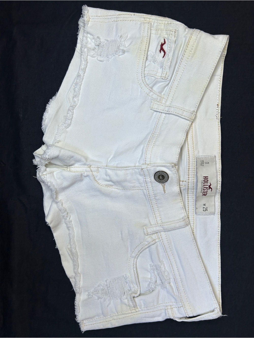 Hollister White Distressed Low-Rise Denim Shorts a bit yellowing by pockets